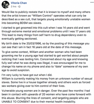 Illustration for article titled Musician William Control Accused of Grooming Underage Girls in 'Emo Sex Cult'